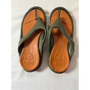 Crocs Athens Slip On Thong Rubber Sandals M/4 W/6 Army Green Orange Sole